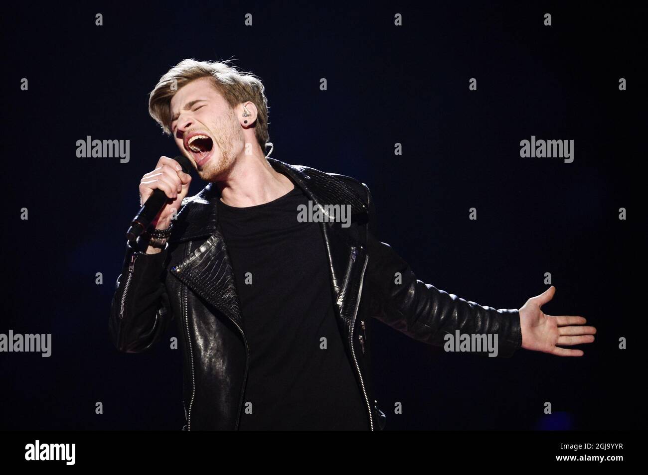 Justs representing Lattvia perform during the second dress rehearsal for the Eurovision Song Contest final in Stockholm, Sweden, Friday, May 13, 2016 Photo: Maja Suslin / TT / Kod 10300 ** SWEDEN OUT **  Stock Photo