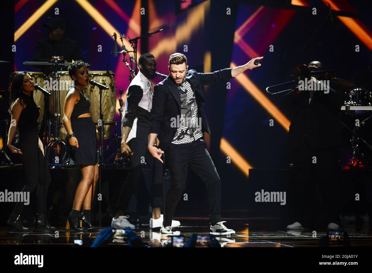 US artist Justin Timberlake performs after the second dress rehearsal for the Eurovision Song Contest final in Stockholm, Sweden, Friday, May 13, 2016 Photo: Maja Suslin / TT / Kod 10300 ** SWEDEN OUT **  Stock Photo