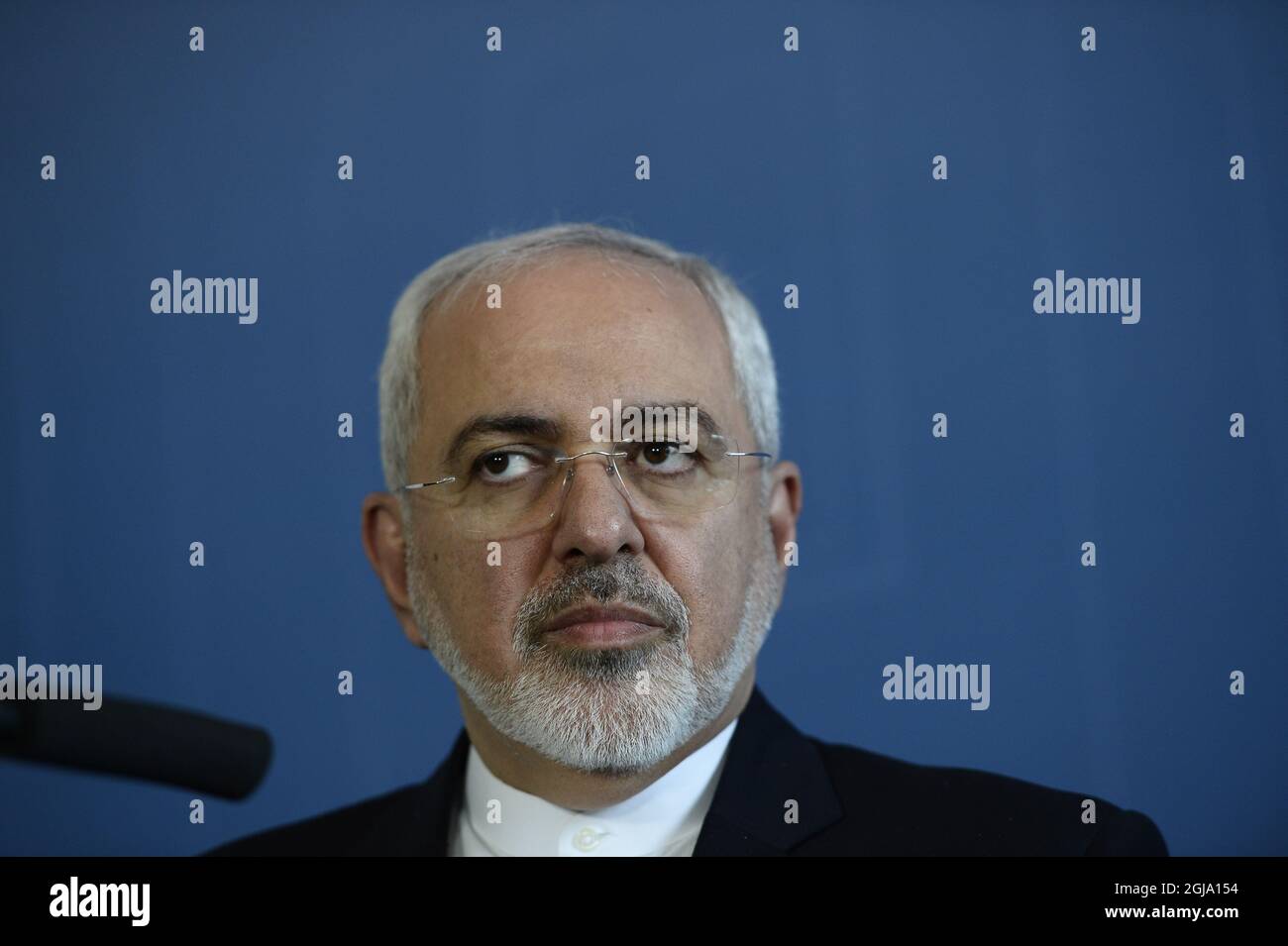 STOCKHOLM 2016-06-01 I The Minister of Foreign Affairs of Iran, Mr Mohammad Javad Zarif Khonsari is seen at a press conference at the Ministry of Foreign Affairs in Stockholm, Sweden, June 1, 2016 The Minister is in Sweden for bilateral talks with the Swedish government. Foto Maja Suslin / TT kod 10300 Stock Photo