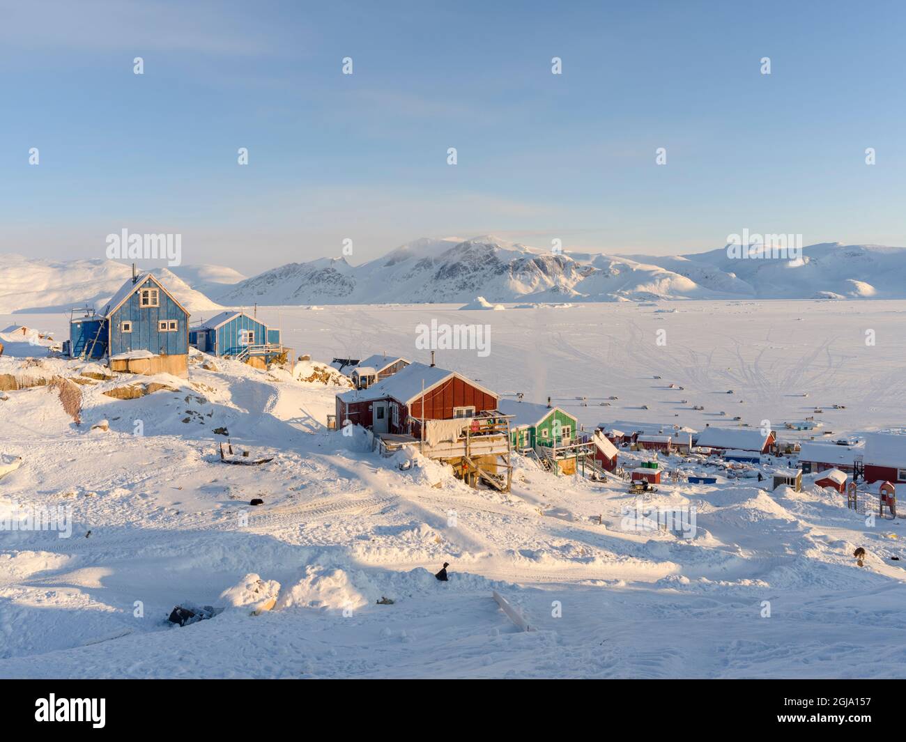The traditional and remote Greenlandic Inuit village Kullorsuaq located ...