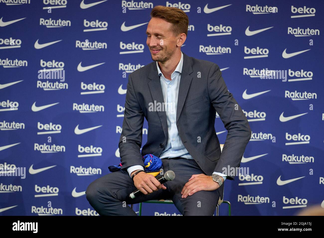 New signing Luuk De Jong during his unveiling as FC Barcelona new player at Auditori 1899 in Barcelona, Spain. Stock Photo