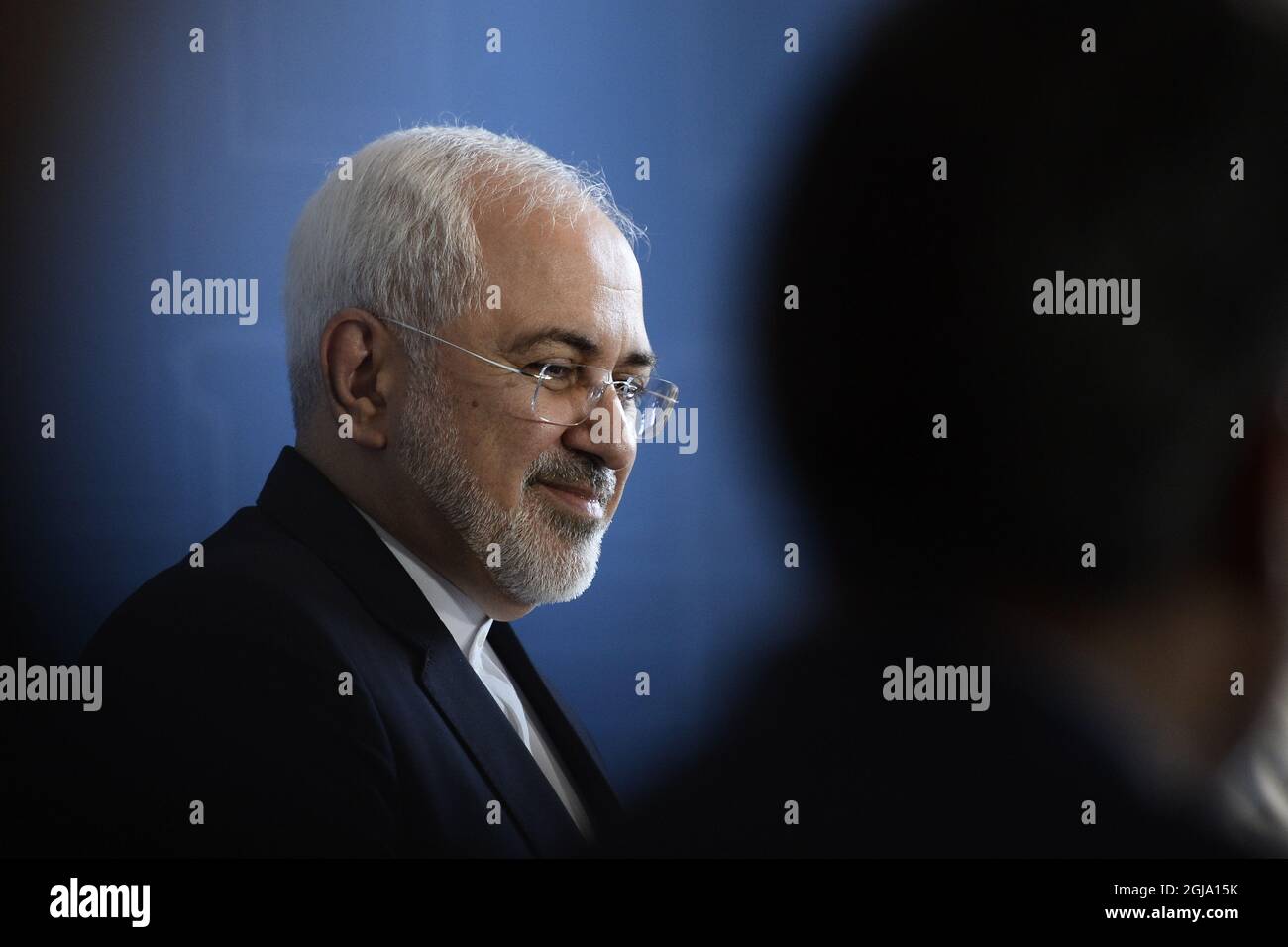 STOCKHOLM 2016-06-01 I The Minister of Foreign Affairs of Iran, Mr Mohammad Javad Zarif Khonsari is seen at a press conference at the Ministry of Foreign Affairs in Stockholm, Sweden, June 1, 2016 The Minister is in Sweden for bilateral talks with the Swedish government. Foto Maja Suslin / TT kod 10300 Stock Photo