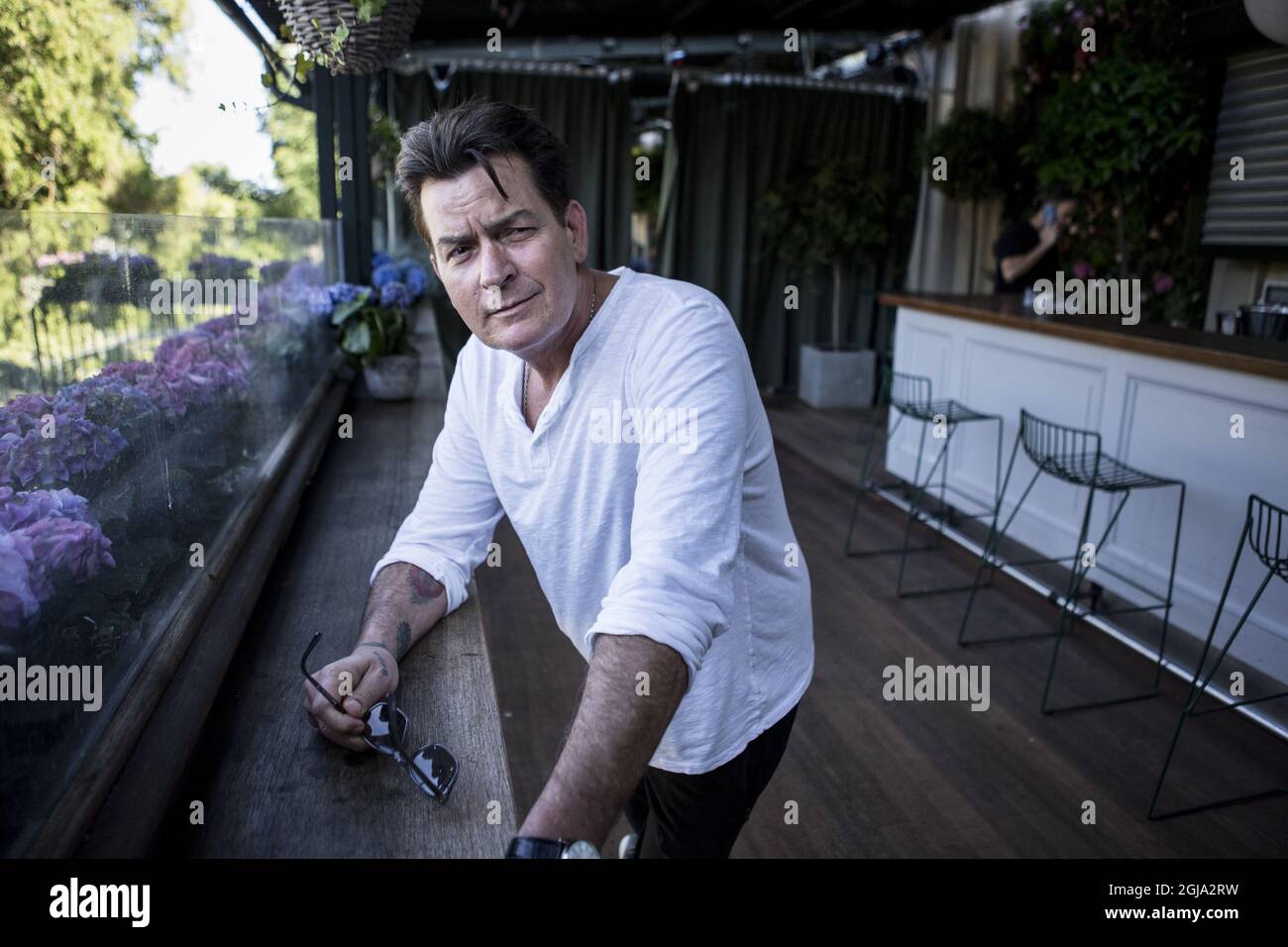 STOCKHOLM 20160614 Actor Charlie Sheen of US in Stockholm Tuesday June 14, 2016. Charlie Sheen visit Sweden for a lecture. Photo: Christine Olsson / TT / Kod 10430  Stock Photo