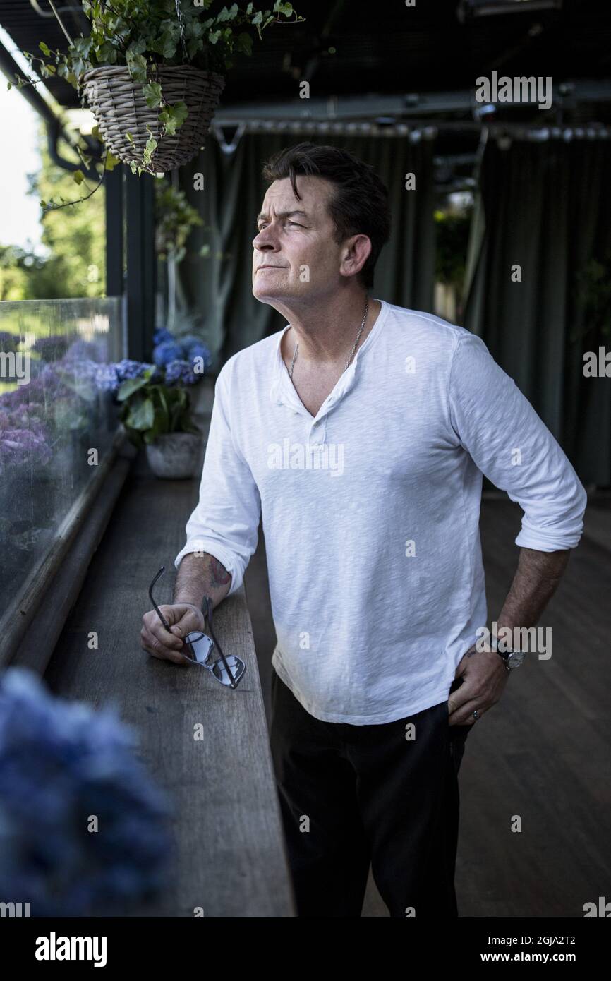 STOCKHOLM 20160614 Actor Charlie Sheen of US in Stockholm Tuesday June 14, 2016. Charlie Sheen visit Sweden for a lecture. Photo: Christine Olsson / TT / Kod 10430  Stock Photo