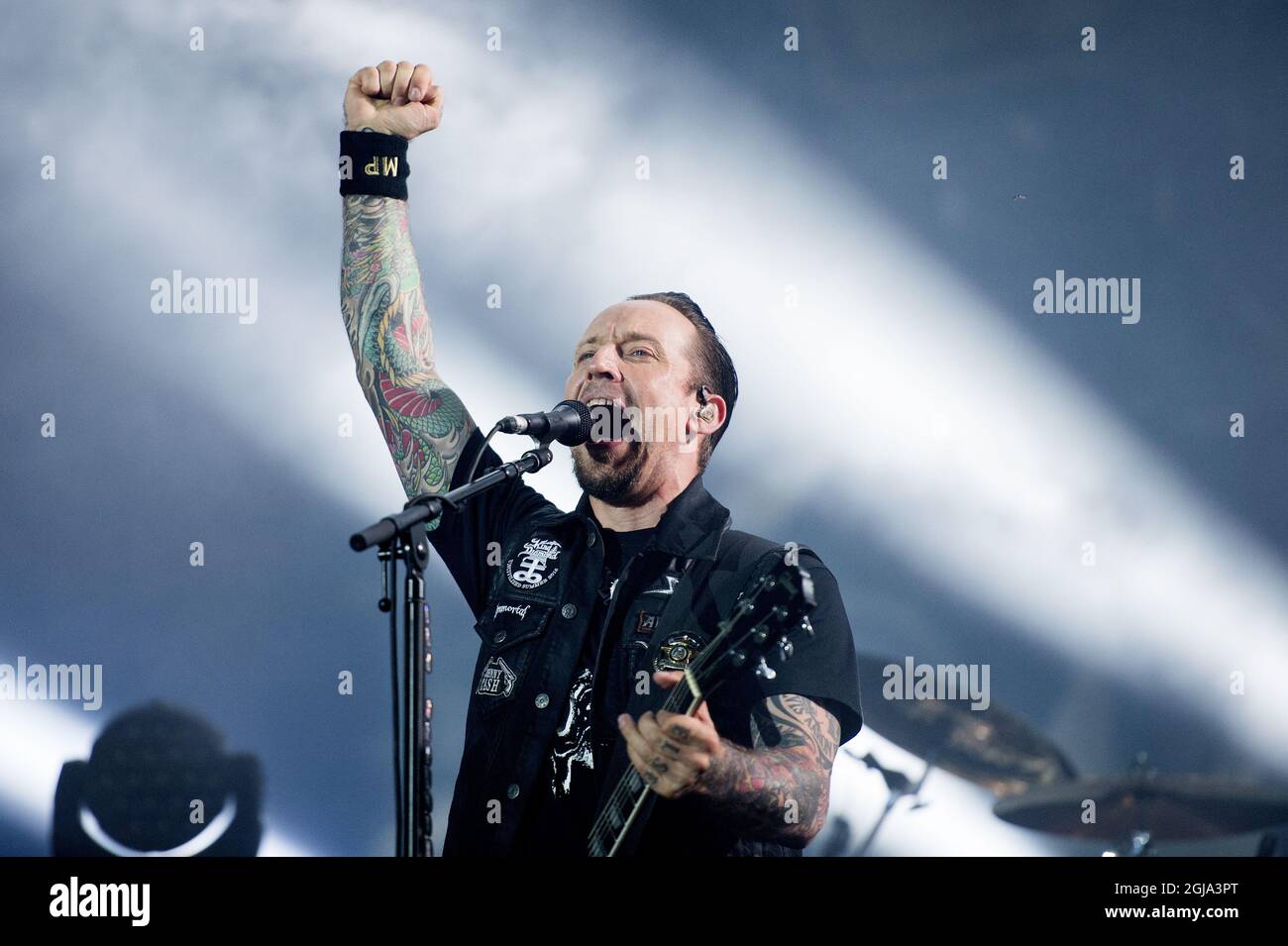 NORRKOPING 2016-07-01 Volbeat, Michael Poulsen on stage at Bravalla Festival in Norrkoping, Sweden, July 01, 2016. Photo: Izabelle Nordfjell / TT code 11460  Stock Photo