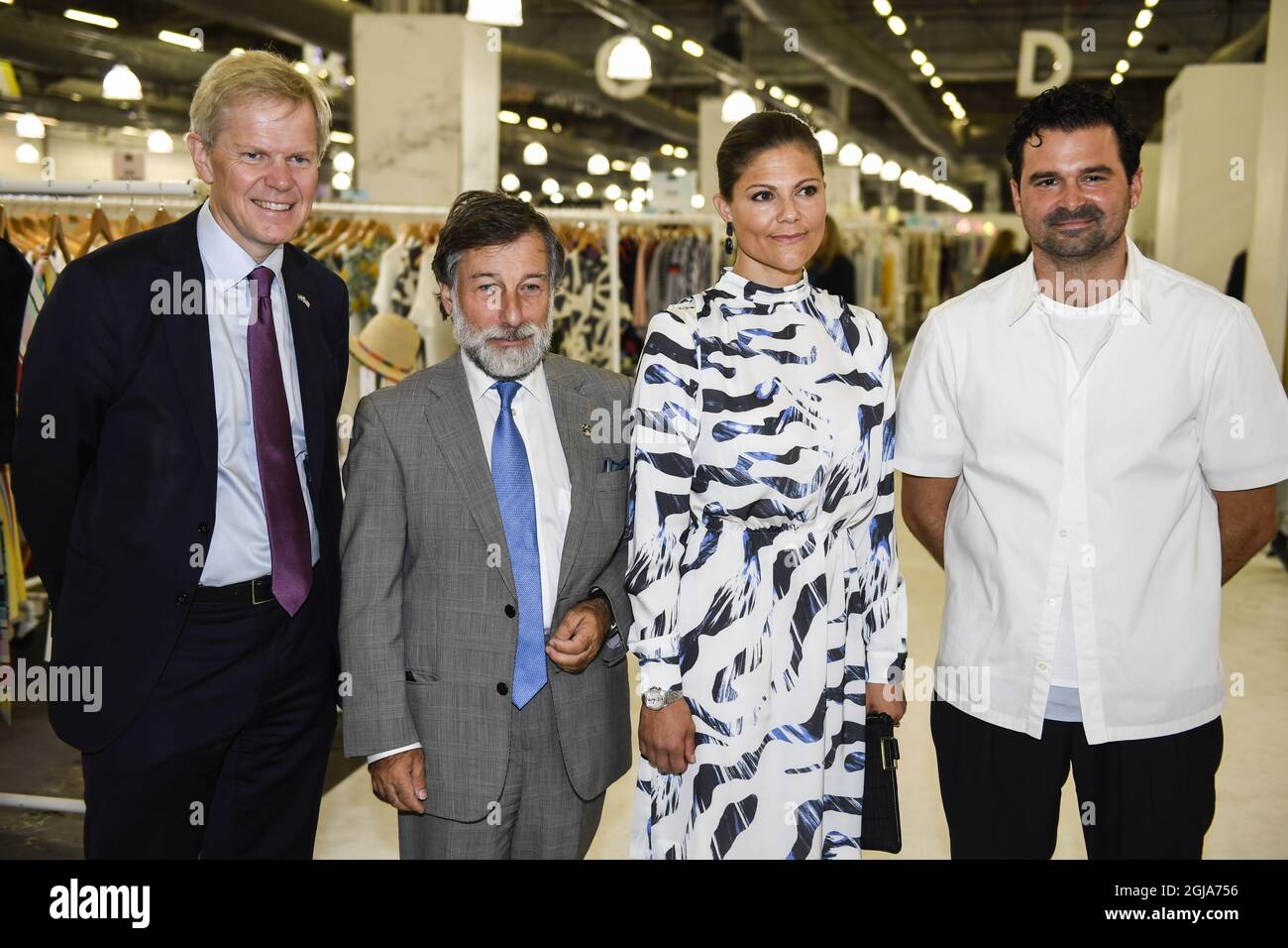 NEW YORK 20160918 Sweden's Crown Princess Victoria visits Capsule Fashion Trade Show in New York together with with Bjorn Lyrvall, Sweden's ambassador to the United States and Leif Pagrotsky, Sweden's consul general in New York, and to the right Chris Corrado, Capsule Show Director. Photo: Pontus Lundahl / TT / kod 10050  Stock Photo