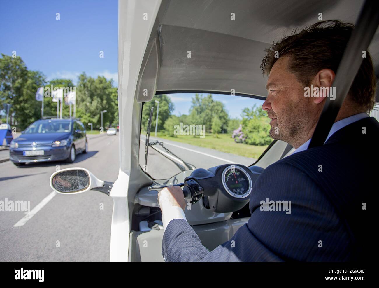 LERUM 2016-06-08 Clean Motions vehicle Zbee, moped, scooter, road, traffic, communications, transport, Goran Folkesson founder and owner of Cleans Motions Foto Adam Ihse / TT / Kod 9200 , electric, environment  Stock Photo