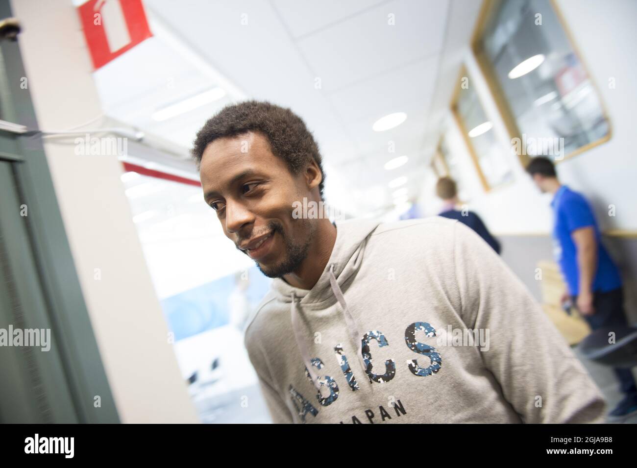 The French tennis player Gael Monfils after the press conference during the tennis tournament Stockholm Open held at Kungliga Tennishallen in Stockholm, Sweden October 18, 2016. Photo: Fredrik Sandberg / TT / Kod 10080  Stock Photo