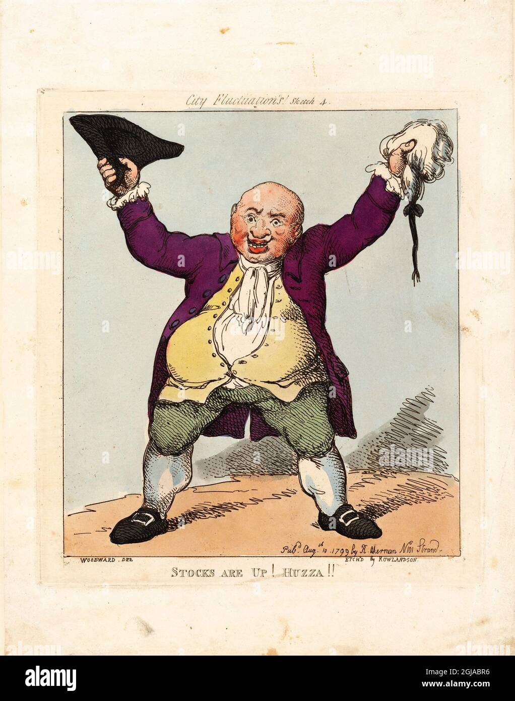 Stocks are Up, Huzza! 1799 Artist: Thomas Rowlandson (1756-1827) an English artist and caricaturist of the Georgian Era. A social observer, he was a prolific artist and print maker.  Credit: Thomas Rowlandson/Alamy Stock Photo
