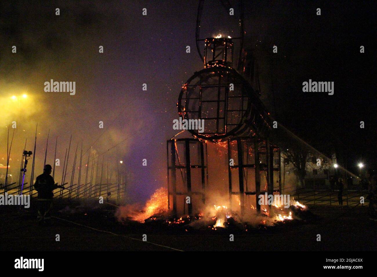 GAVLE 20161127 The Christmas goat in the city of Gavle where burned