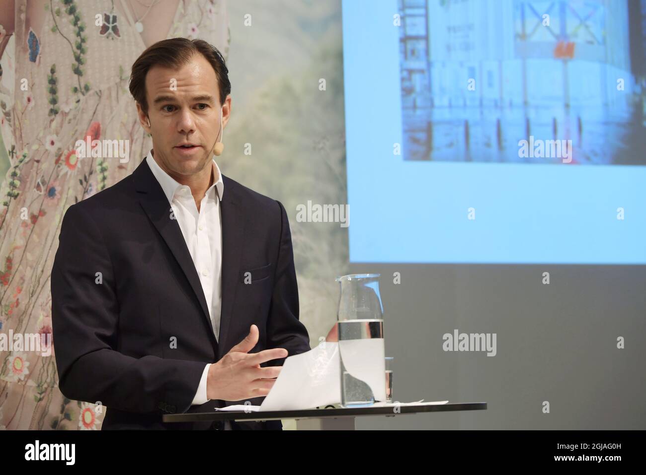 STOCKHOLM 20170131 HM:s CEO, Karl-Johan Persson, is seen during the presentation of the financial report in the companyÃ¢Â€Â™s head office in Stockholm, Sweden, January 2017. Foto: Henrik Montgomery / TT kod 10060  Stock Photo