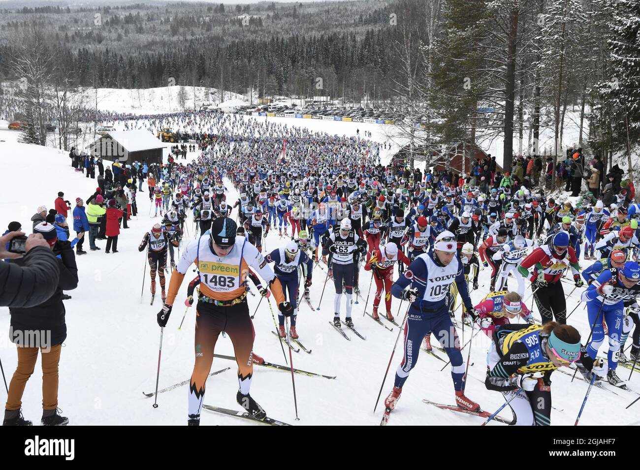 The start of the long distance cross country ski competition Vasloppet