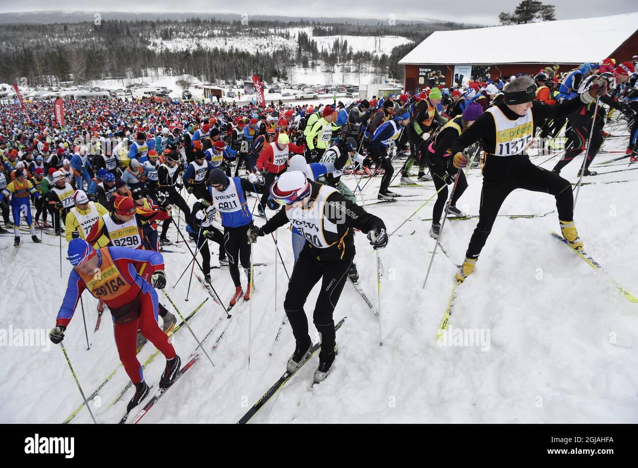 The start of the long distance cross country ski competition Vasloppet