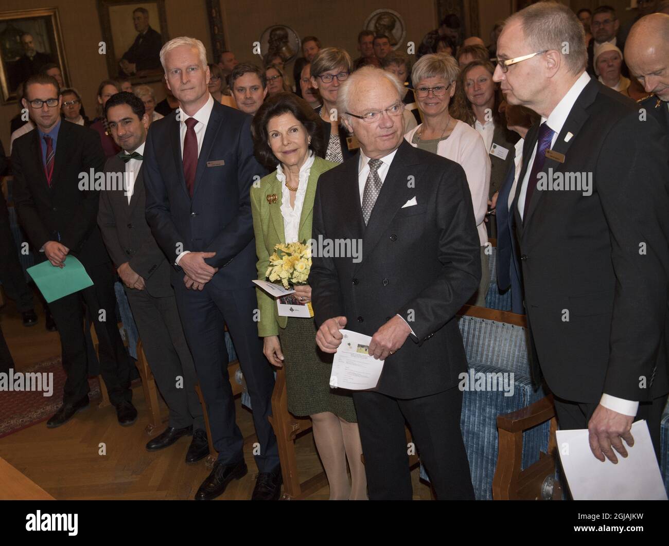 STOCKHOLM 2017-03-27 Queen Silvia and King Carl Gustaf are seen at the annual medal ceremony for the Swedish Diary farmers. 35 farmers received a gold medal for delivering excellent milk during 23 years. Sandberg/TT/10080  Stock Photo