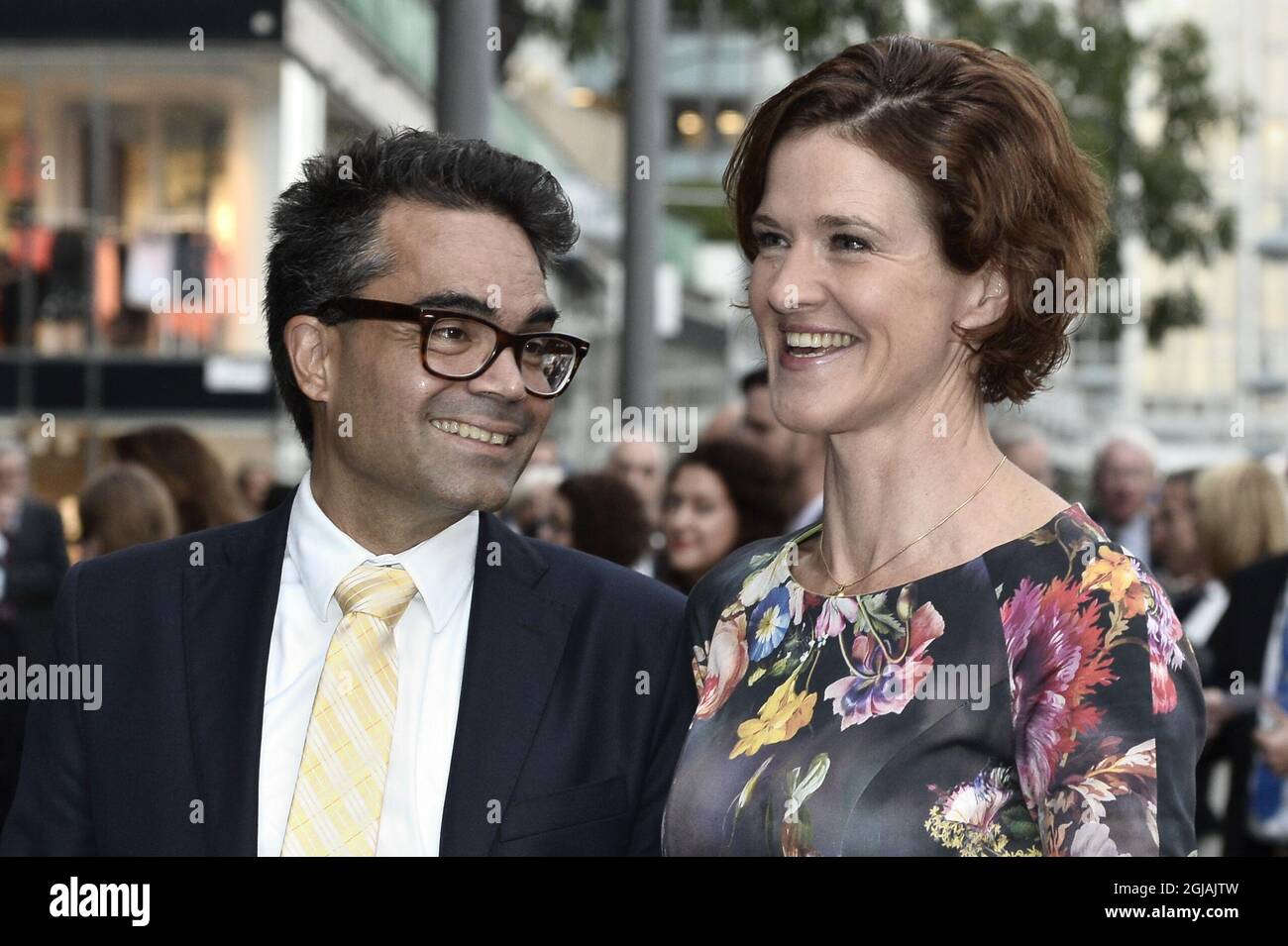 STOCKHOLM 20160913 Swedish comedian David Batra (L) and his wife Anna Kinberg Batra, Swedish Moderate Party leader arrive for a concert at Konserthuset Stockholm on Sept. 13, 2016. Photo: Claudio Bresciani / TT / code 10090  Stock Photo