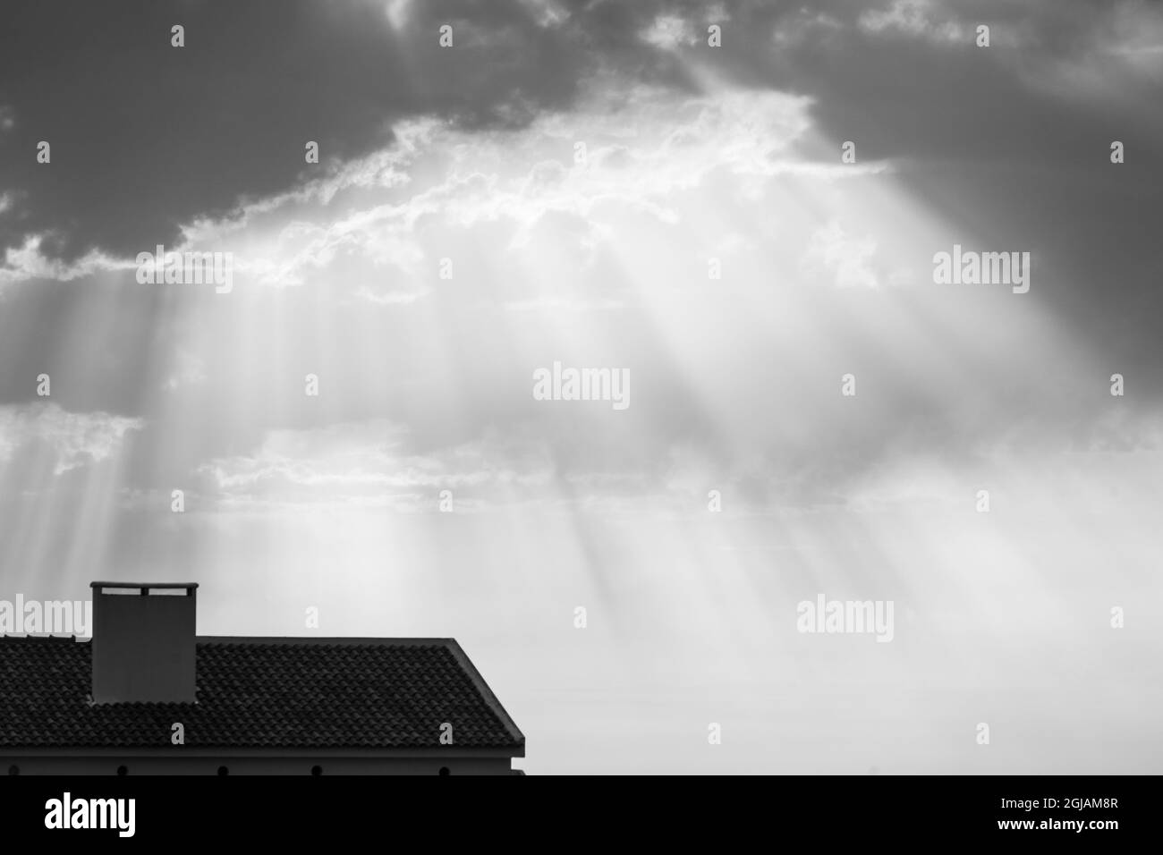 Heavenly light beams from the sky Black and White Stock Photos & Images Alamy