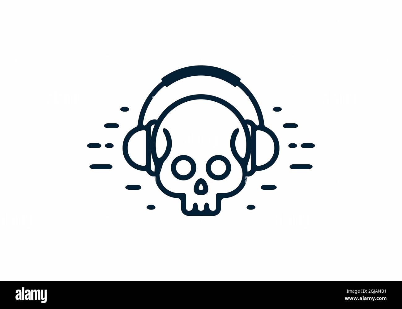 Skull with headset line art design Stock Vector