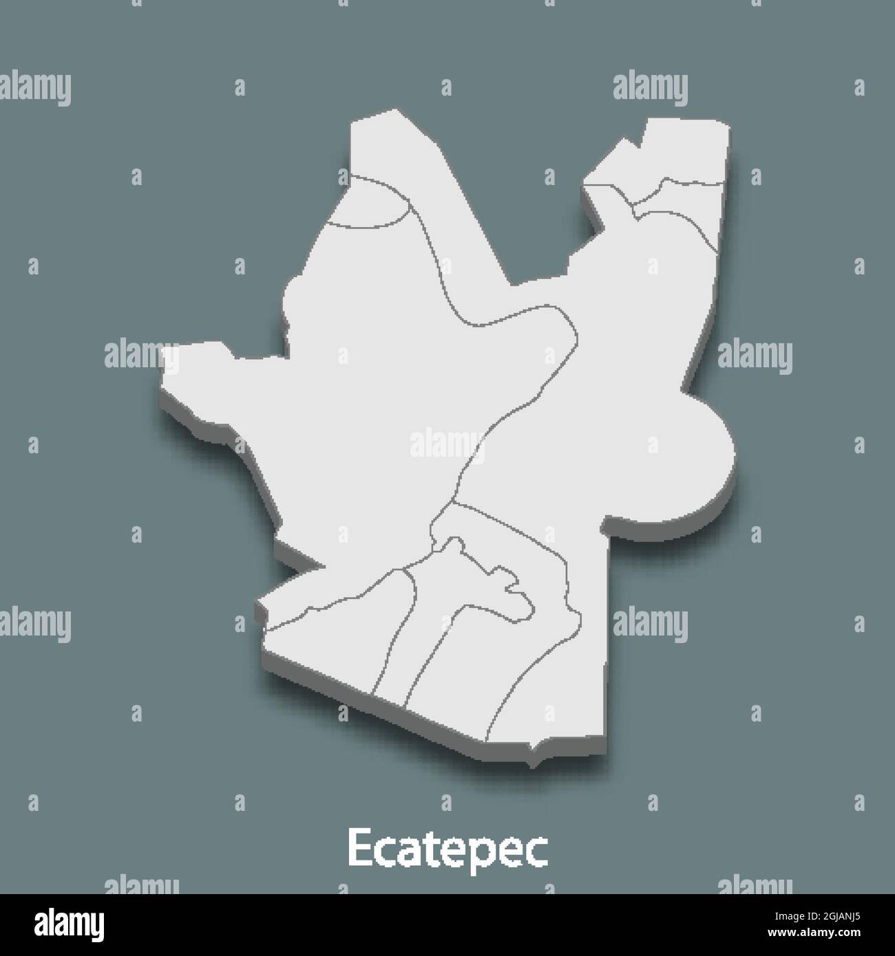 3d isometric map of Ecatepec is a city of Mexico, vector illustration