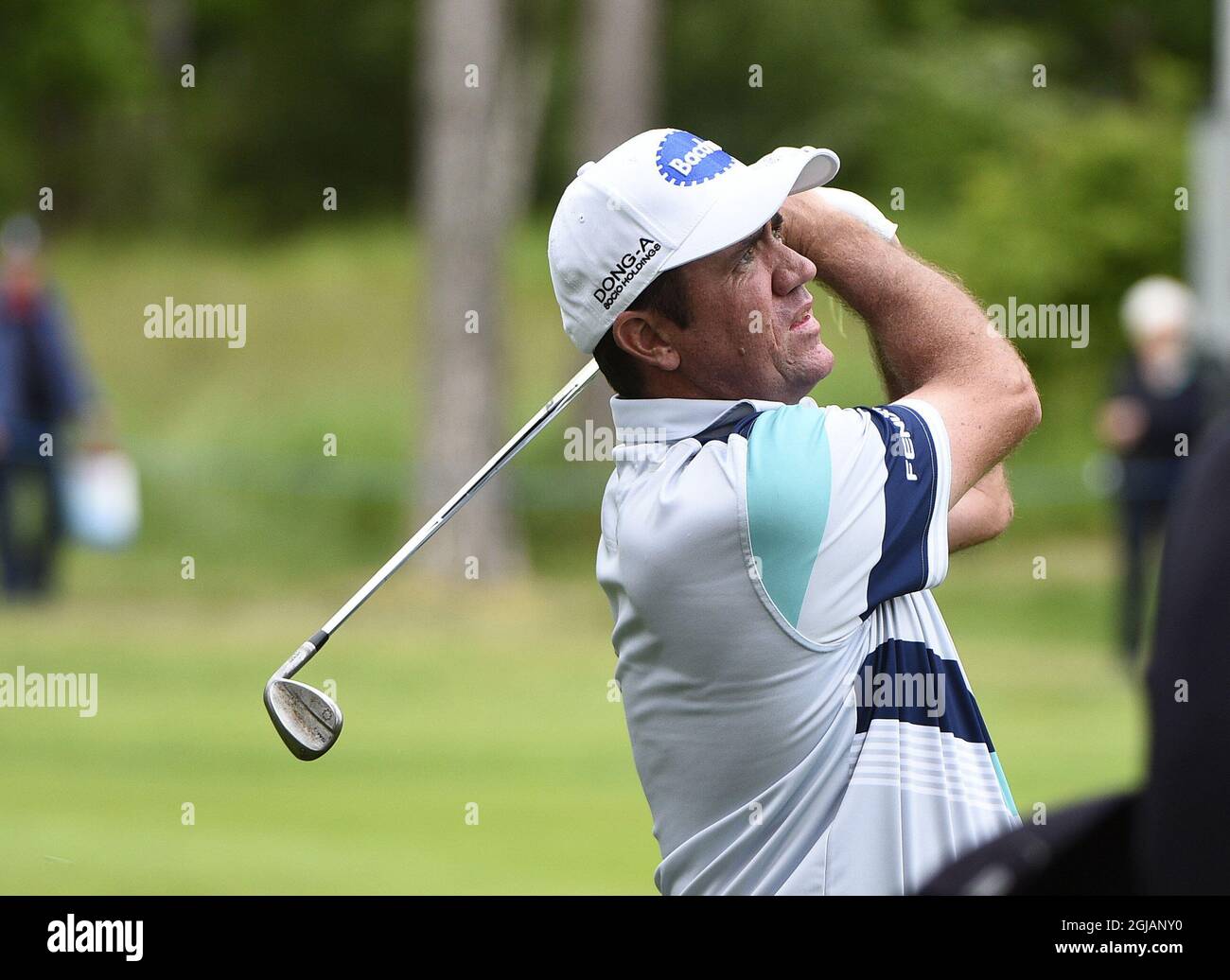 Australia's Scott Hend play his fairway shot on hole 18th the second day of Nordea Masters golf tournament Friday June 2, 2017 at Barseback Golf Club. Photo: Emil Langvad / TT kod 9290  Stock Photo