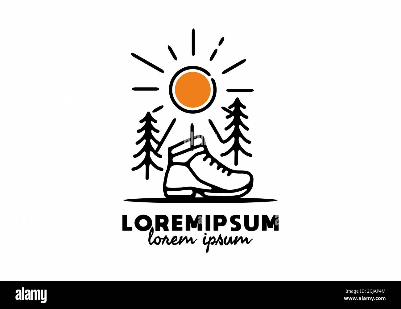 Mountain shoes line art with lorem ipsum text design Stock Vector