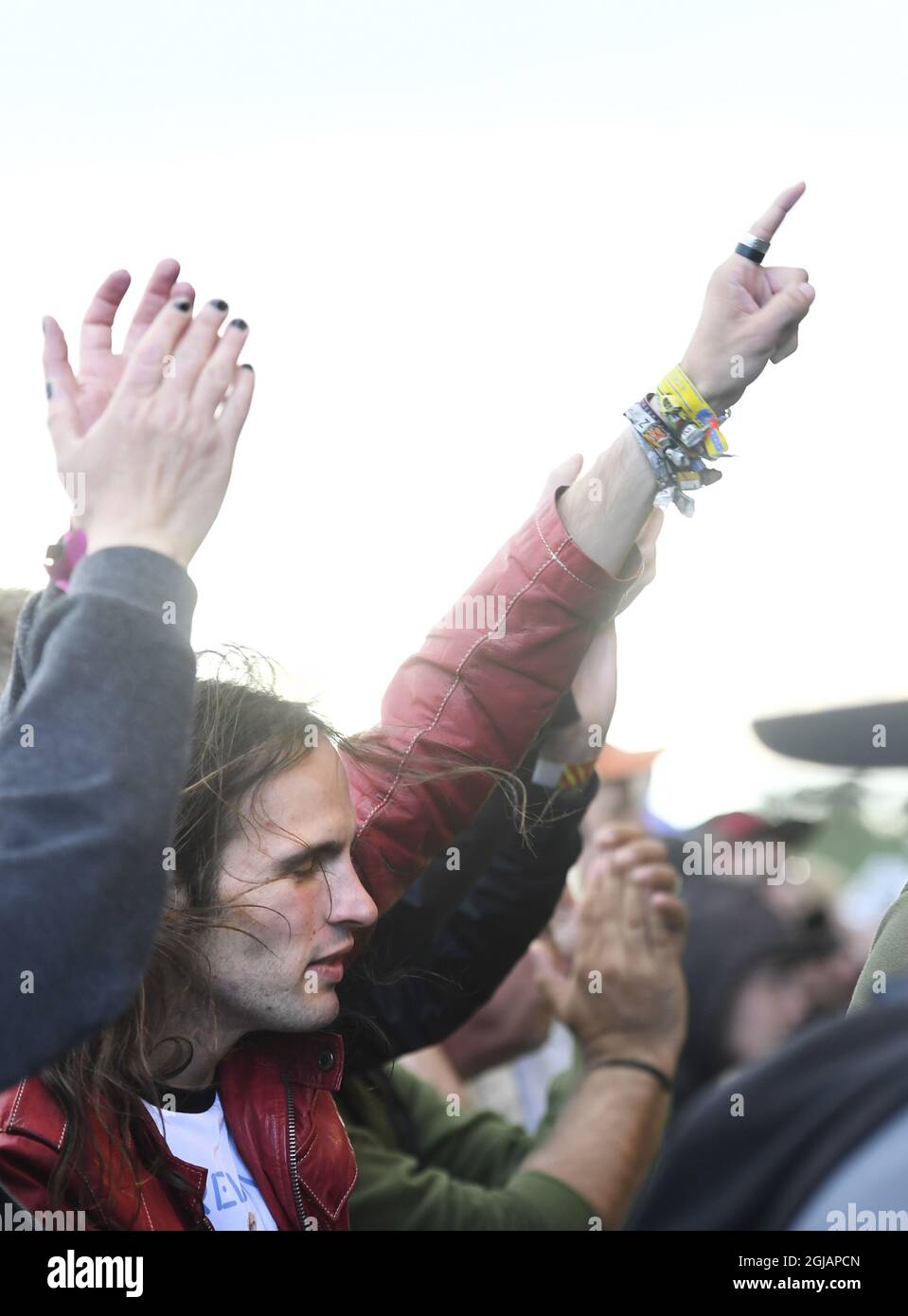 NORJE 20170607 Music lovers are seen the first day of the 'Sweden Rock Festival' in Norje Sweden on Wednesday. Due to recent terror attacks the security is tighter this year Foto: Fredrik Sandberg / TT / kod 10080 swedenrock2017  Stock Photo