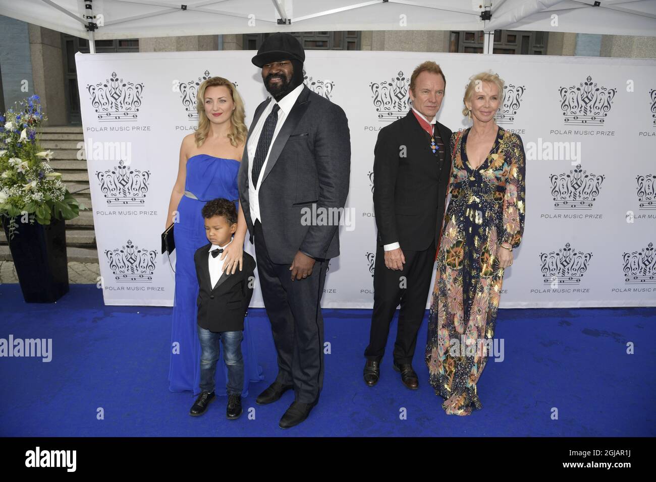 STOCKHOLM 2017-06-15 Gregory Porter with family and Polar Music Prize  Laureate Sting with wife Trudie Styler arriving at the Polar Music Prize  Awards at Konserthuset in Stockholm, Sweden, June 15, 2017. Photo: