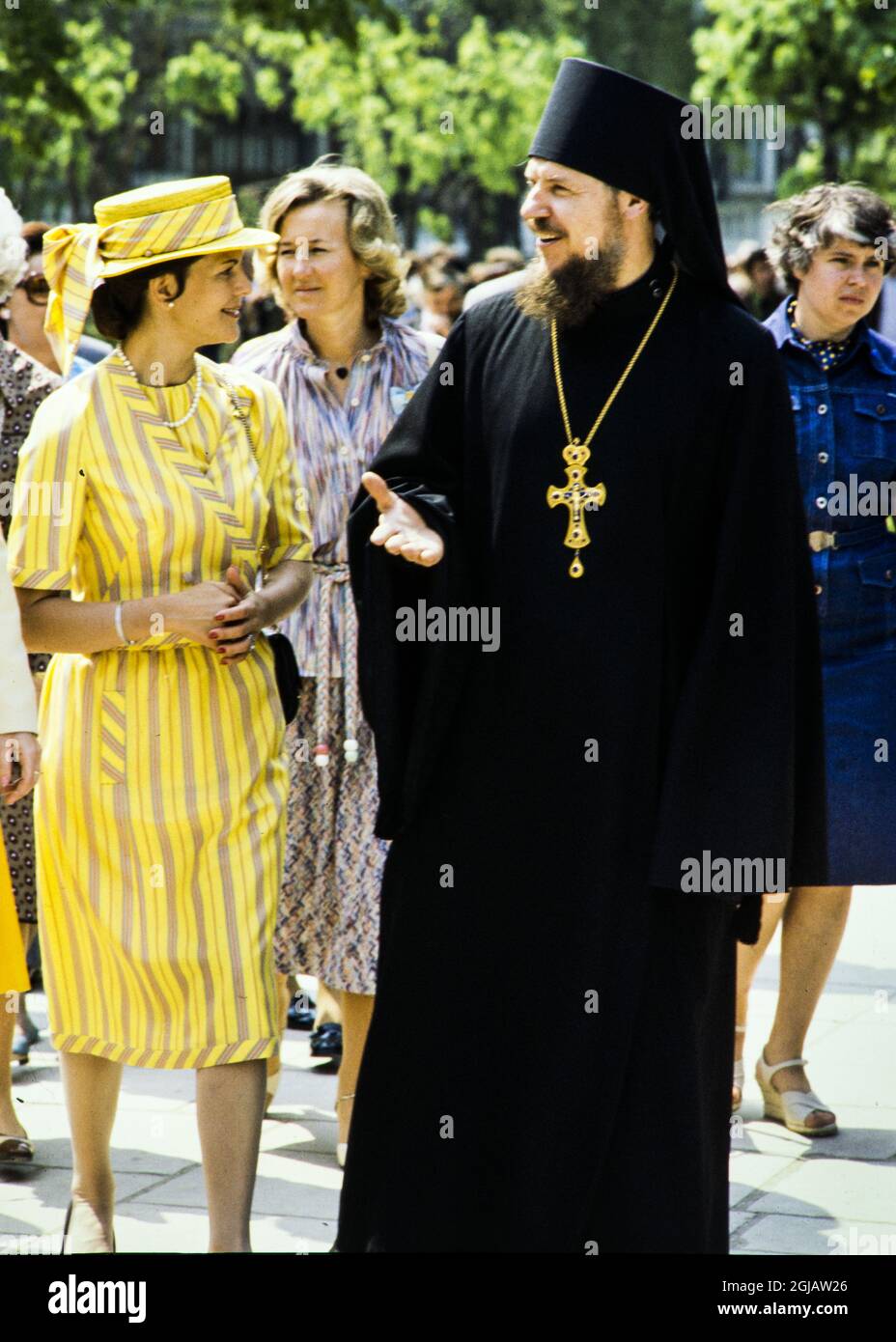 MOSCOW 1978 JUNE Sweden's Queen Silvia visits Zagorsk outside Moscow where she met Archbishop Vladimir in connection with the Swedish Royals official visit to Moscow, the Soviet Union in June 1978. Photo: Hans T Dahlskog / TT / Code: 1003  Stock Photo