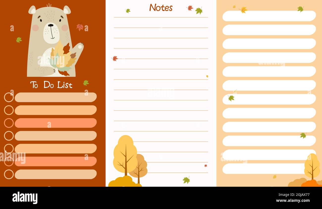 Autumn planner organizer with cute bear with autumn leaves Against the ...