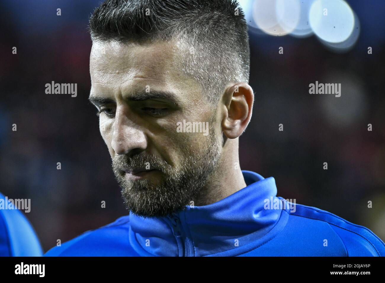 Hertha Berlin's Vedad Ibisevic ahead of the UEFA Europa League group J soccer match between Ostersunds FK and Hertha Berlin at Jamtkraft Arena in Ostersund, Sweden, on Sept. 28, 2017. Photo: Robert Henriksson / TT / code 11393  Stock Photo