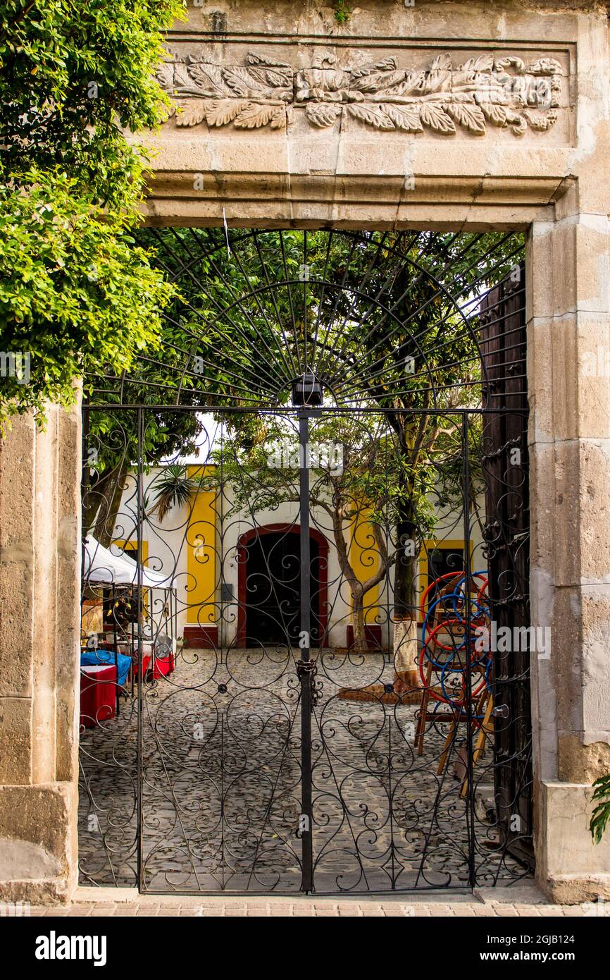 Courtyard at the Sergio Bustamante Gallery, Tlaquepaque, near Guadalajara, Jalisco, Mexico. Stock Photo