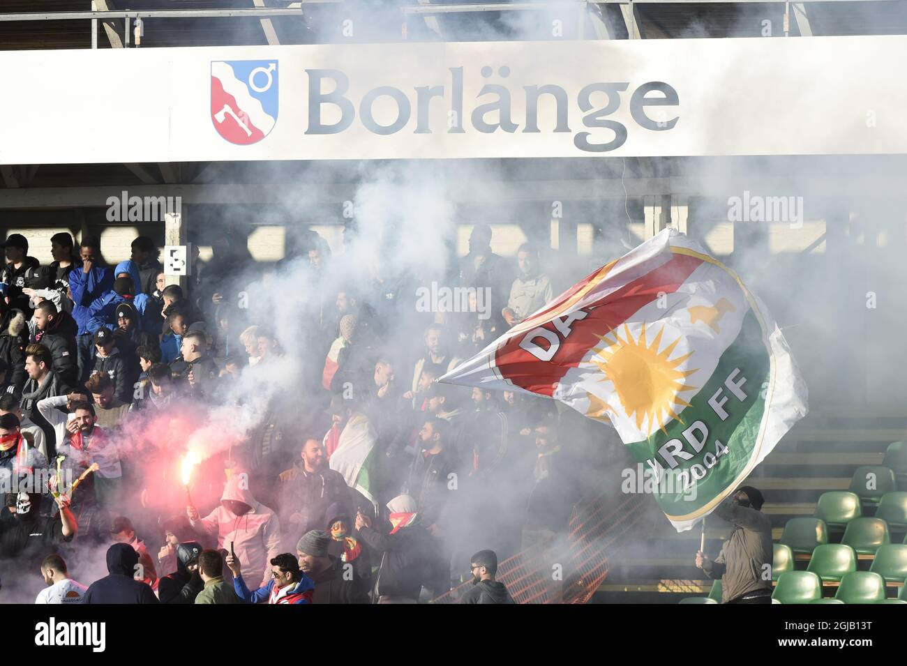 FILE 2017-10-28 Dalkurd supporters as their team play to win against Gais in a Superettan (Swedish second soccer leauge) soccer match at Domnarvsvallen in Borlange on Oct. 28, 2017. The win means Dalkurd will play in Allsvenskan, the Swedish first division soccer league 2018. Photo: Ulf Palm / TT / code 9110  Stock Photo