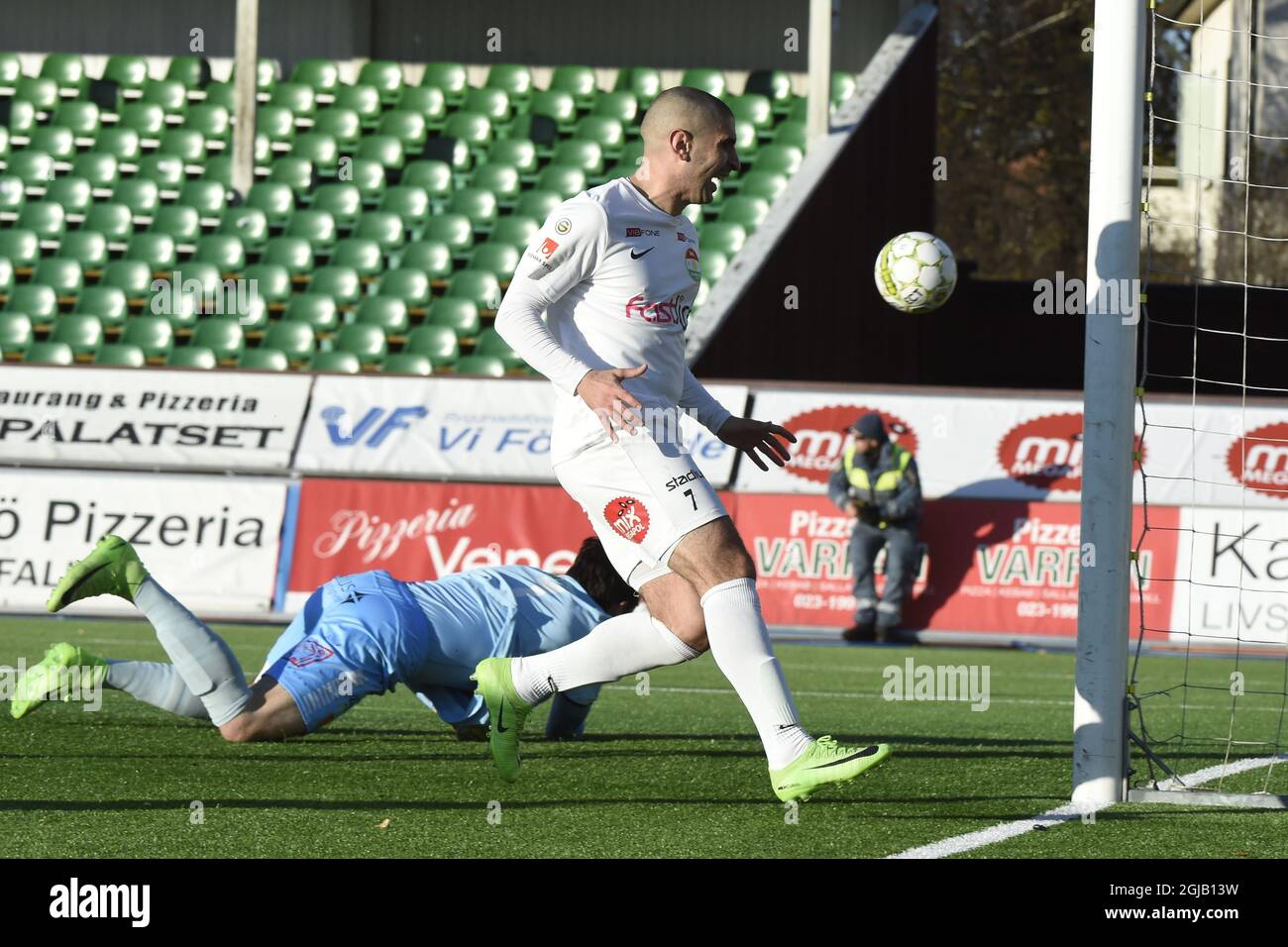FILE 2017-10-28 Dalkurd player Rawez Lawan scores the opening goal past Gais goalkeeper Damir Mehic during their Superettan (Swedish second soccer leauge) soccer match at Domnarvsvallen in Borlange on Oct. 28, 2017. The 1-0 win means Dalkurd will play in Allsvenskan, the Swedish first division soccer league 2018. Photo: Ulf Palm / TT / code 9110  Stock Photo