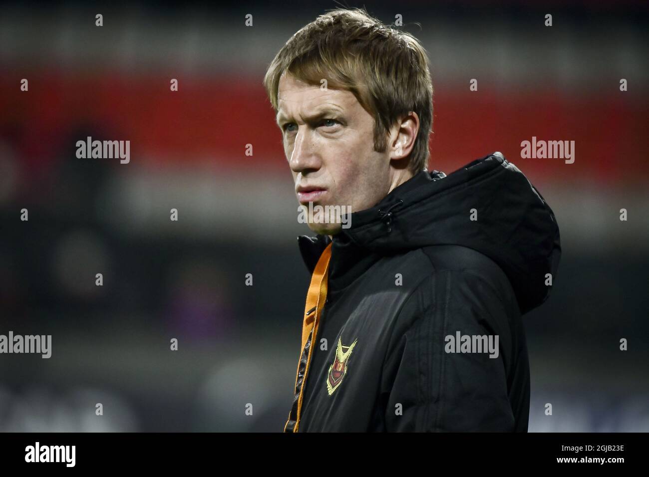 Ostersund's british head coach Graham Potter looks on during the UEFA Europa League group J soccer match between Ostersunds FK and FC Zorya Luhansk at Jamtkraft Arena in Ostersund, Sweden, on Nov. 23, 2017. Ostersund won 2-0. Photo: Robert Henriksson / TT / code 11393  Stock Photo