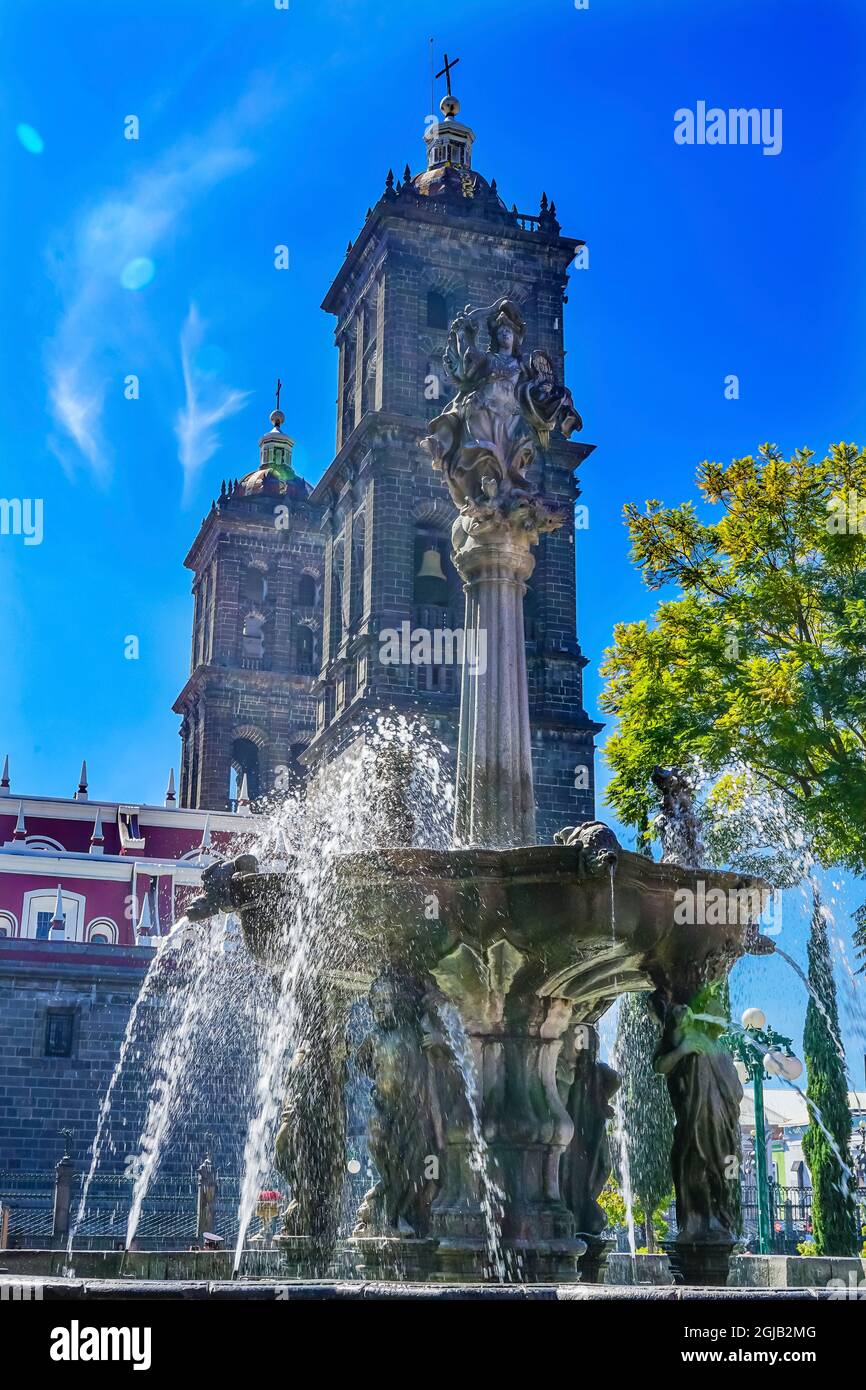 Sun Rays Zocalo Park Plaza San Miguel Archangel Fountain Cathedral