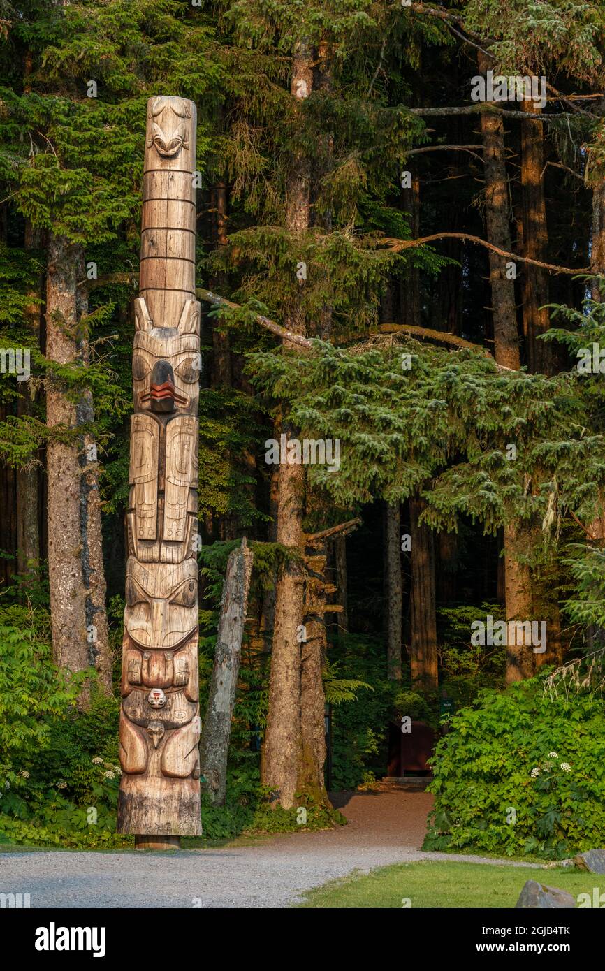 USA, Alaska, Sitka. Totem pole at Sitka National Historical Park ...