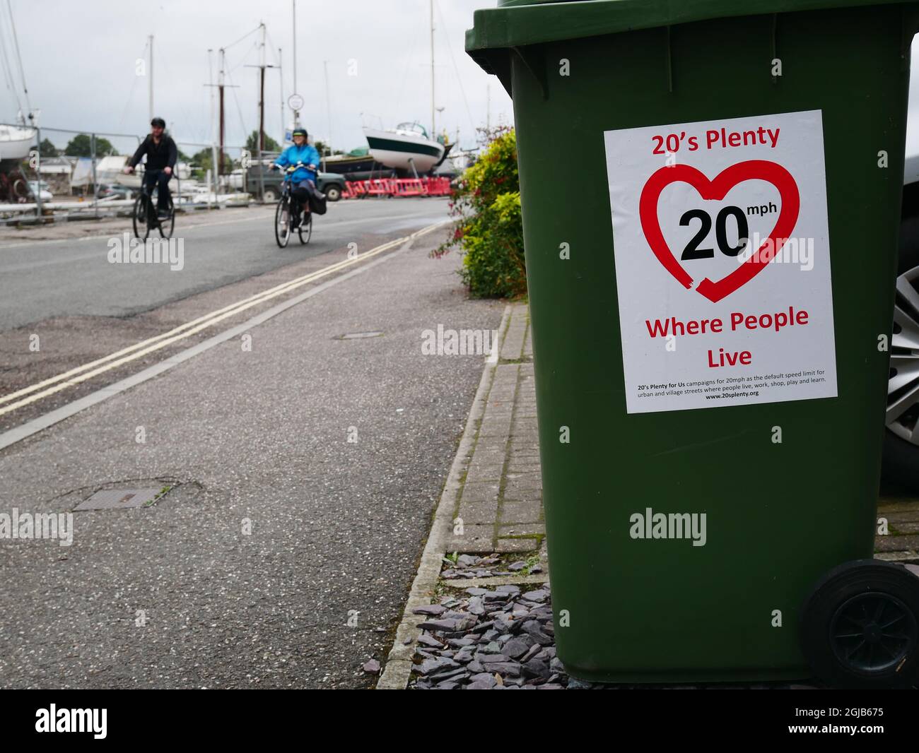 Twenty 20 is plenty reduce speed limit in built up areas road safety campaign sticker. Stock Photo