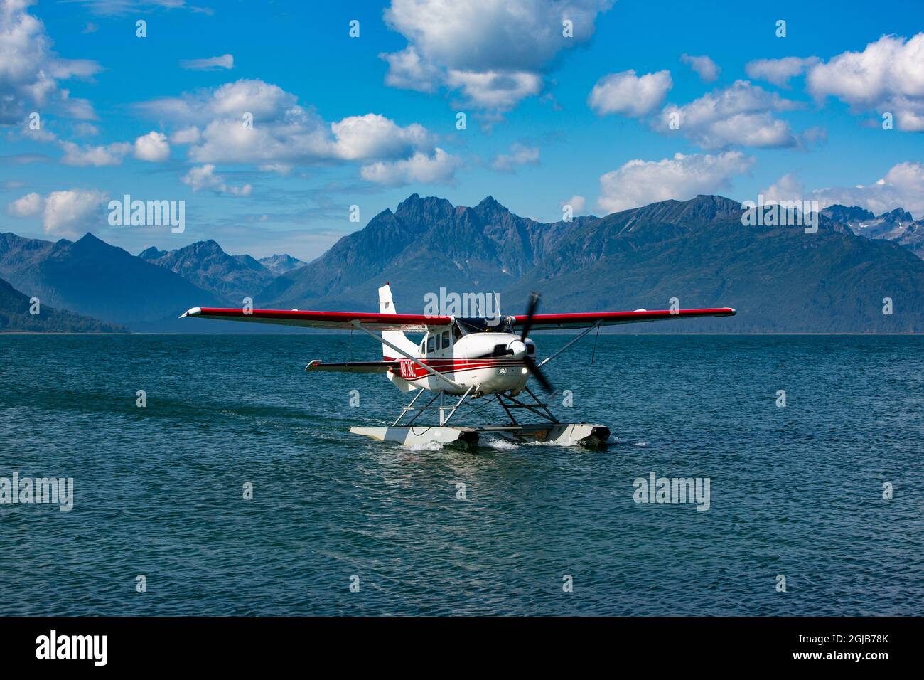 Lake Clark National Park and Preserve, Cook Inlet, Kenai Peninsula, Alaska, Floatplane, Mount Iliamna Volcano Stock Photo