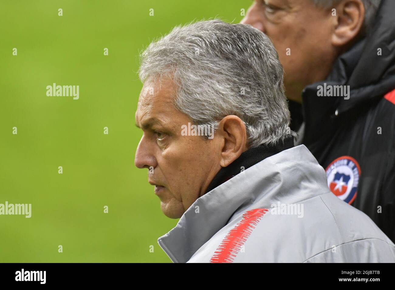 Chile's national soccer team coach Reinaldo Rueda looks on during a training session at Friends Arena in Stockholm, Sweden, on March 23, 2018. Chile will meet Sweden for a friendly game tomorrow, March 24. Photo: Jonas Ekstromer / TT / code 10030  Stock Photo