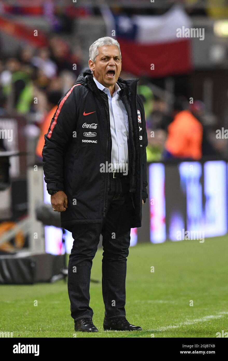 Chile's head coach Reinaldo Rueda rects during the international friendly soccer match between Sweden and Chile at Friends Arena in Solna, Stockholm, on March 24, 2018. Photo: Anders Wiklund / TT / 10040  Stock Photo
