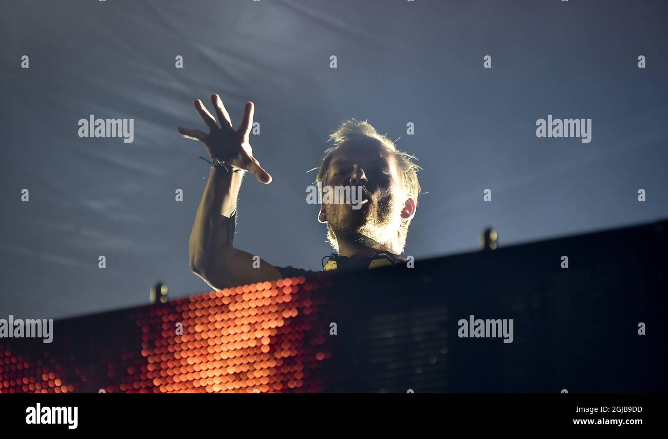 A file picture dated Aug. 05, 2016 of Swedish musician, DJ, remixer and record producer Avicii (Tim Bergling) performing at Pildammsparken in Malmo, southern Sweden. On Friday April 20, 2018, it was confirmed Avicii died in Muscat, Oman. Photo: Bjorn Lindgren / TT / 9290  Stock Photo