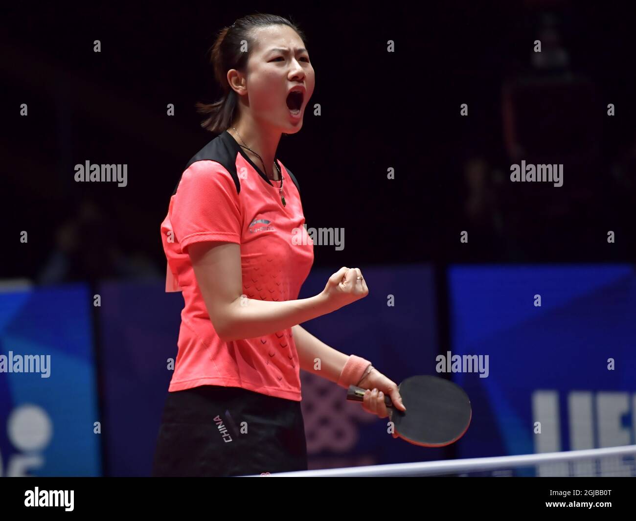 Ding Ning of China reacts against Hirano Miu, of Japan during the women ...