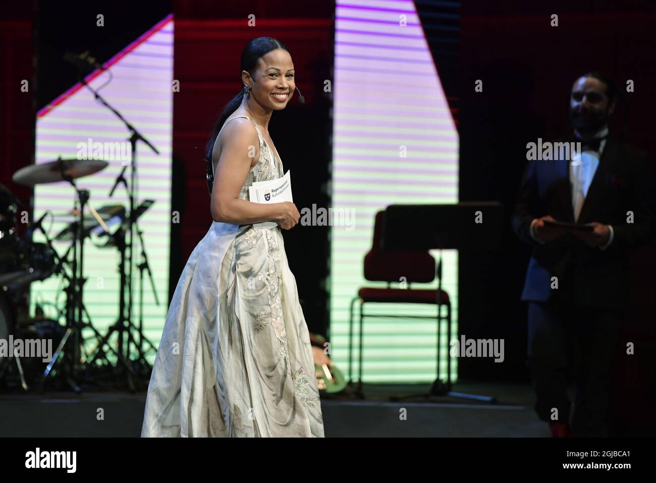 Swedish Culture and Democracy Minister Alice Bah Kuhnke smiles during the Astrid Lindgren Memorial Award (ALMA) award ceremony at the Stockholm Concert Hall on May 28, 2018. American author Jacqueline Woodson (not seen) was awarded the ALMA award 2018. Photo: Jessica Gow / TT / code 10070  Stock Photo