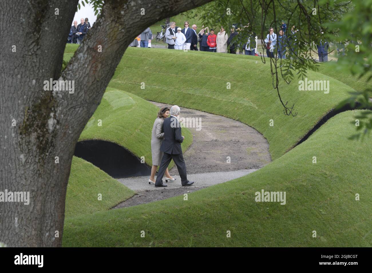 King Carl Gustaf and Queen Silvia at the inauguration of Lea Porsager´s  Gravitational Ripples in Royal Djurgarden, Stockholm, Sweden on June 5,  2018. The earthwork is a memorial to honor the 543