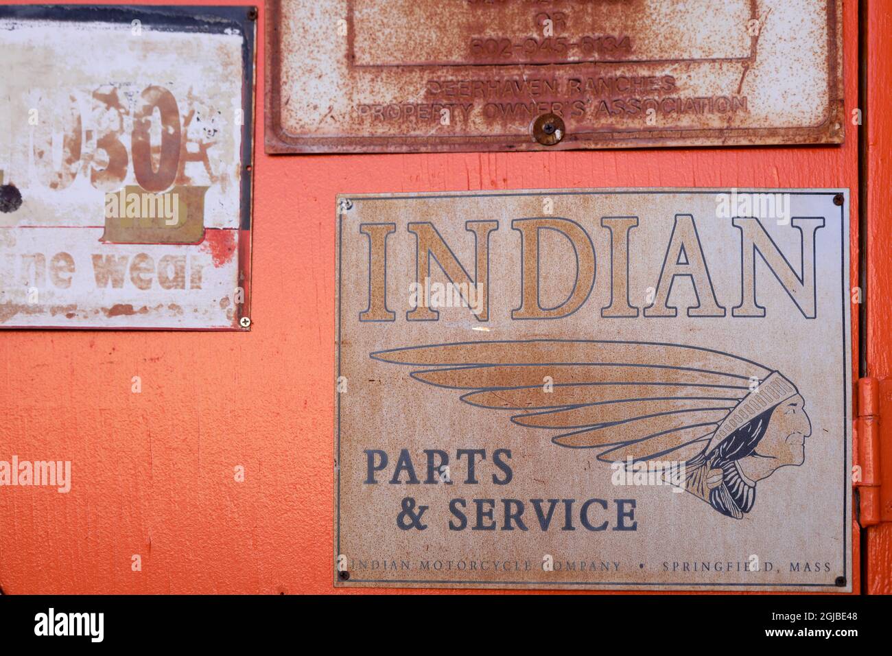 Lowell, Arizona. Rusty vintage sign for Indian motorcycles. (Editorial ...