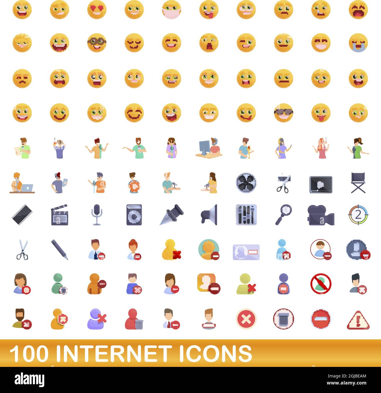 100 internet icons set. Cartoon illustration of 100 internet icons ...