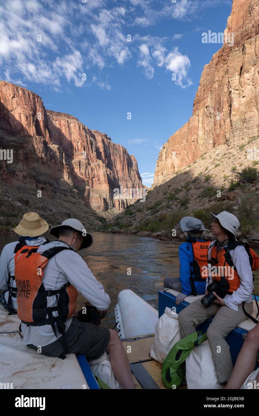 USA, Arizona. Boaters floating down the Colorado River, Grand Canyon National Park. (Editorial