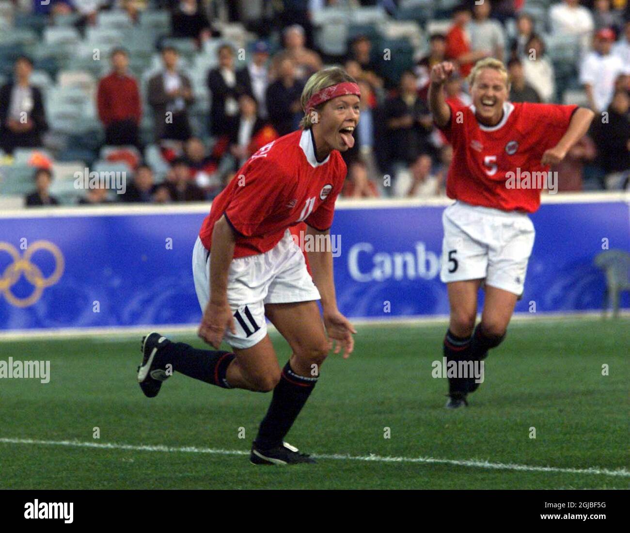 Norway's Marianne Pettersen celebrates after putting her team 1-0 up against the tournament favourites   Stock Photo