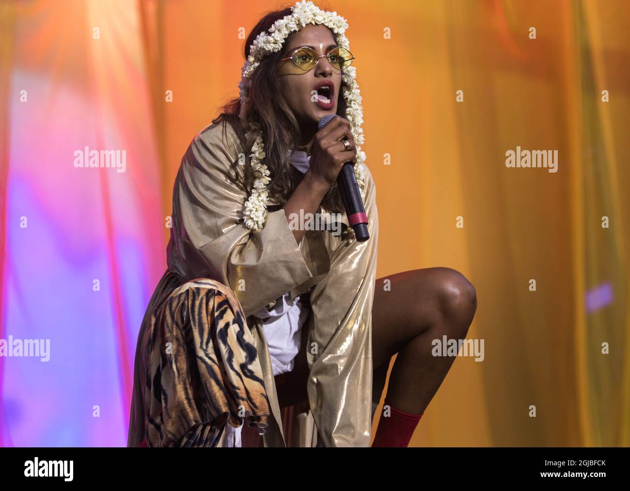 GOTEBORG 2018-08-10 British singer and rapper M.I.A. performs at musicfestival Way Out West in Gothenburg, Sweden August 10, 2018. Photo Thomas Johansson / TT / Kod 9200  Stock Photo