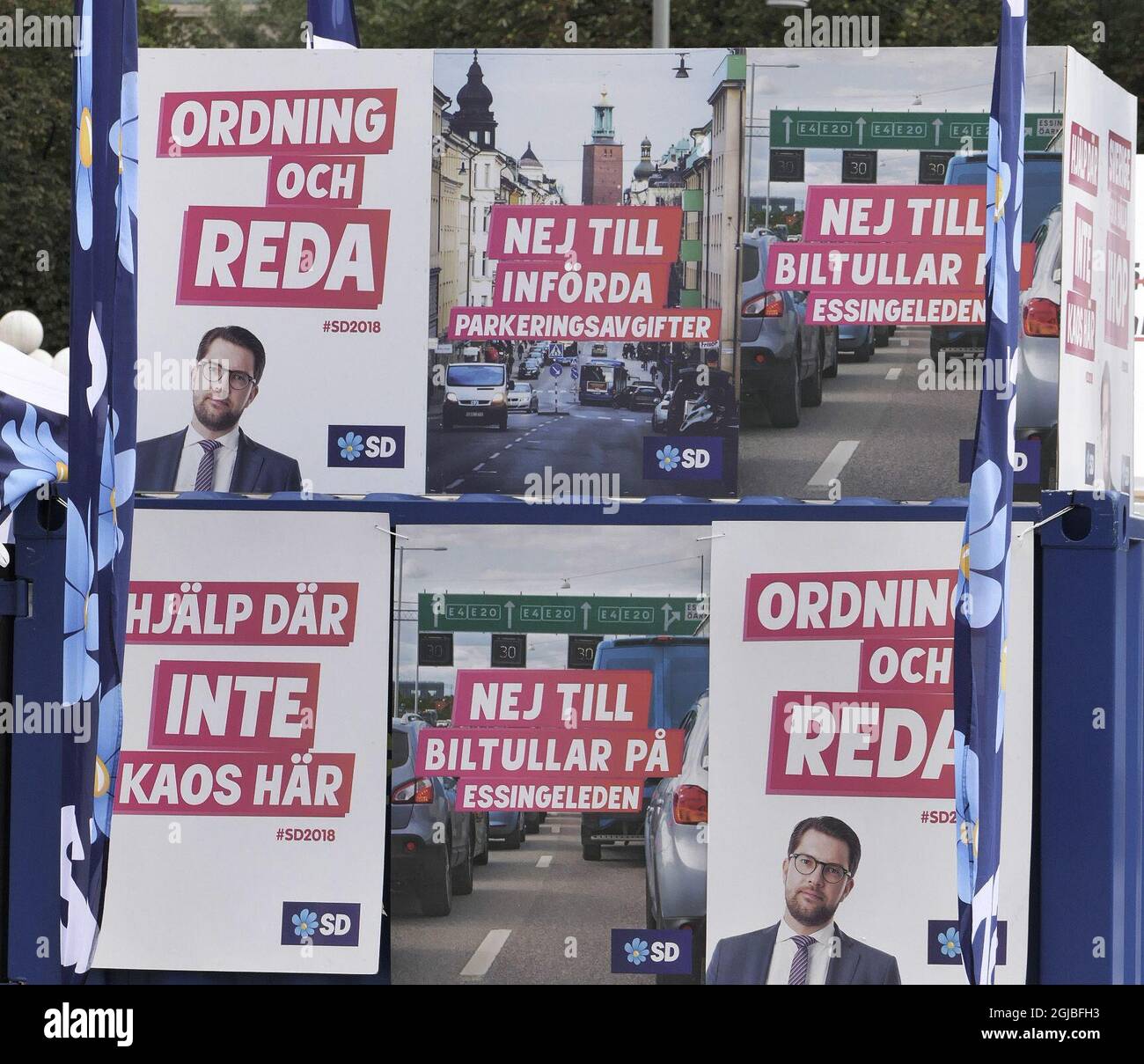 STOCKHOLM 2018-08-14 Election posters from the Sweden Democrats are seen in an election information office in Stockholm, Sweden on Tuesday. Sweden goes to the ballots in a general election September 9. Photo Leif Blom / TT Code 50080  Stock Photo