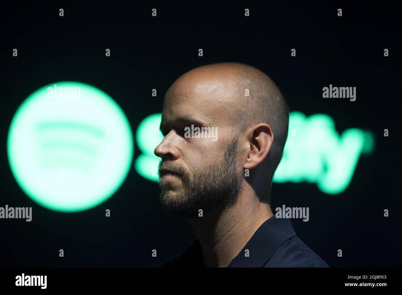 STOCKHOLM 2018-08-15 Daniel Ek, co-founder of Spotify, is presenting ...